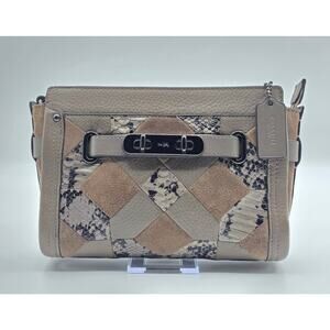 Coach Patchwork Leather Crossbody Bag Taupe Snakeskin Suede Shoulder Purse